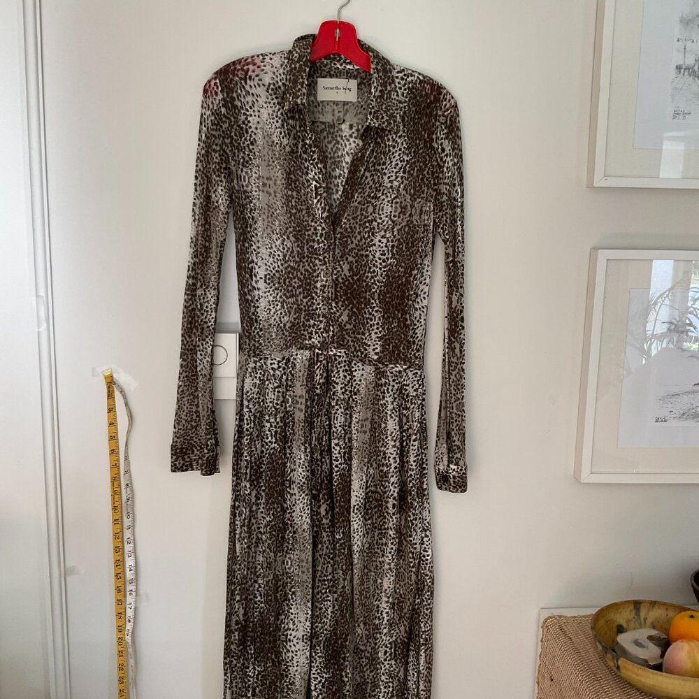 Samantha Sung Animal Print Wool Midi Shirtdress
